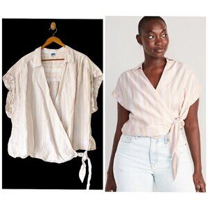 Old Navy Wrap Front Cropped Oxford Sarong Top Size 3X Stripped Relaxed cotton